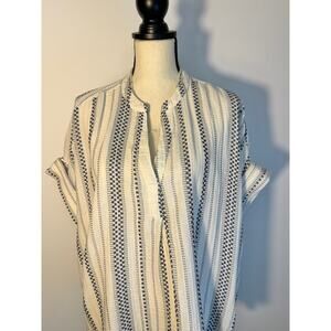 Madewell Ivory White Black Stripe Short Sleeve Popover Top Size L Pleated Top